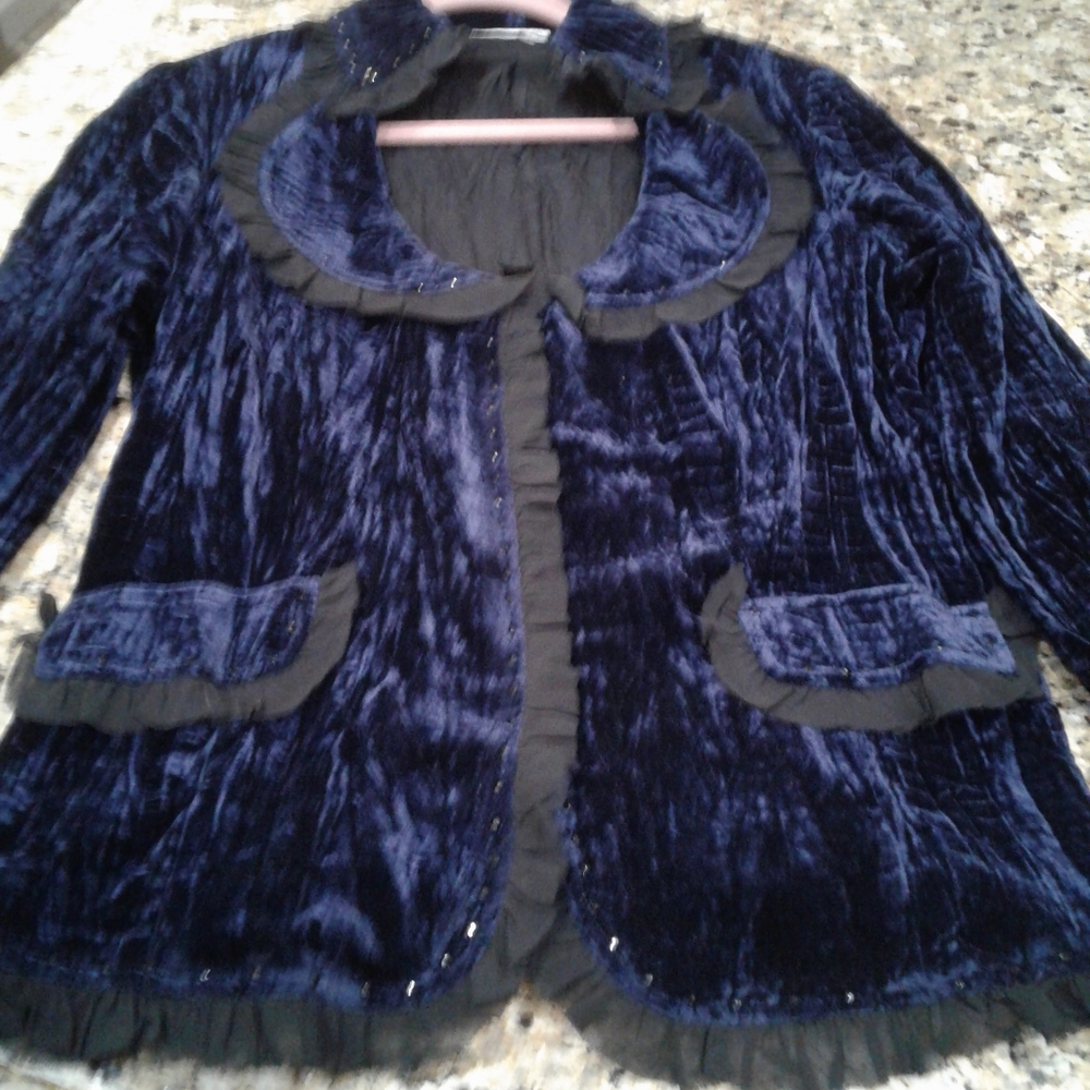 Crushed Blue Velvet Jacket Designer Alberto retro